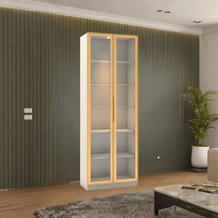 ตู้โชว์กระจก WISDOM DESIGN FURNITURE รุ่น GS-802 80 ซม. สีขาว/โกลด์